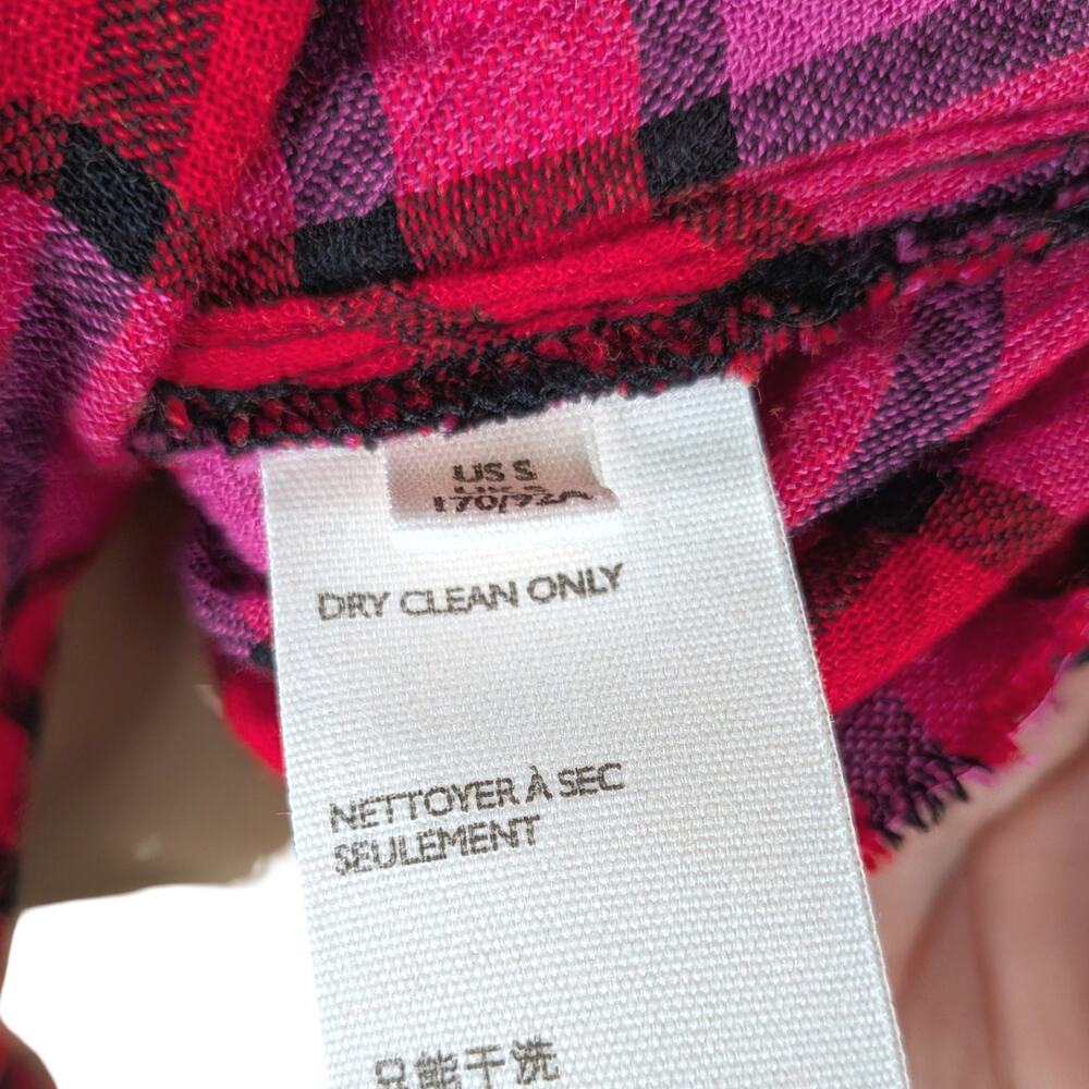 Free People We The Free Pacific Dawn Plaid Snap Top S | Red Pink Ruched Peplum - Picture 11 of 12